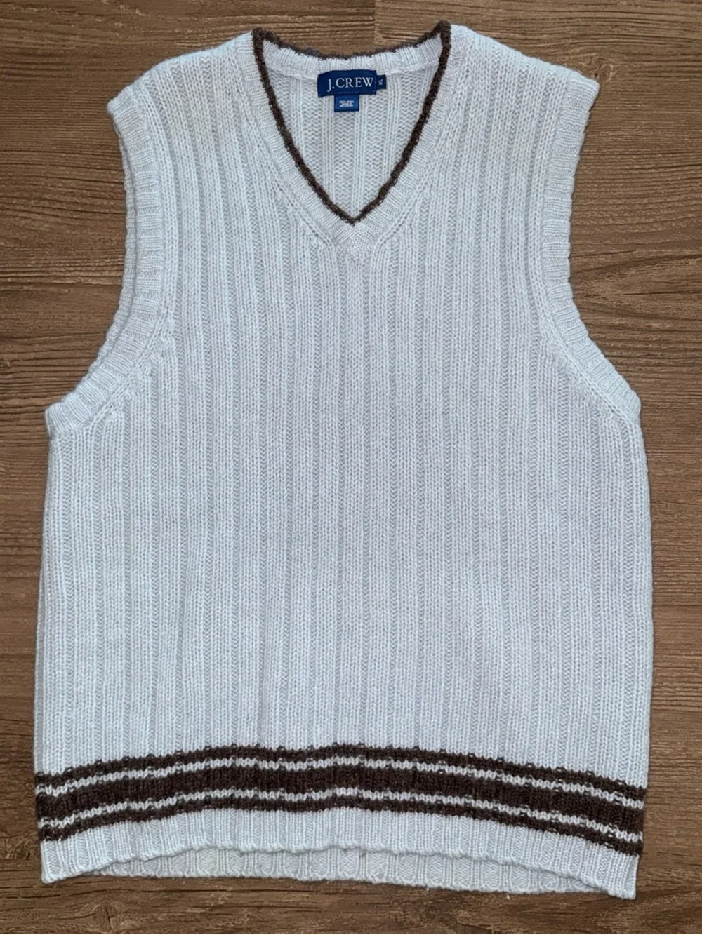 Vintage 90s Preppy  J Crew 100% Wool V Neck Blue thick Rib Sweater Vest XL